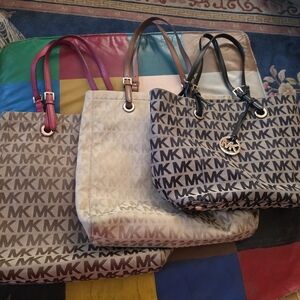 Michael Kors Beige & Brown MK Logo Tote Bag - Signature Pattern